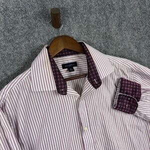 Ziggurat Mens‎ XL Dress Shirt Purple Striped Patterned Contrast Collar Cuffs